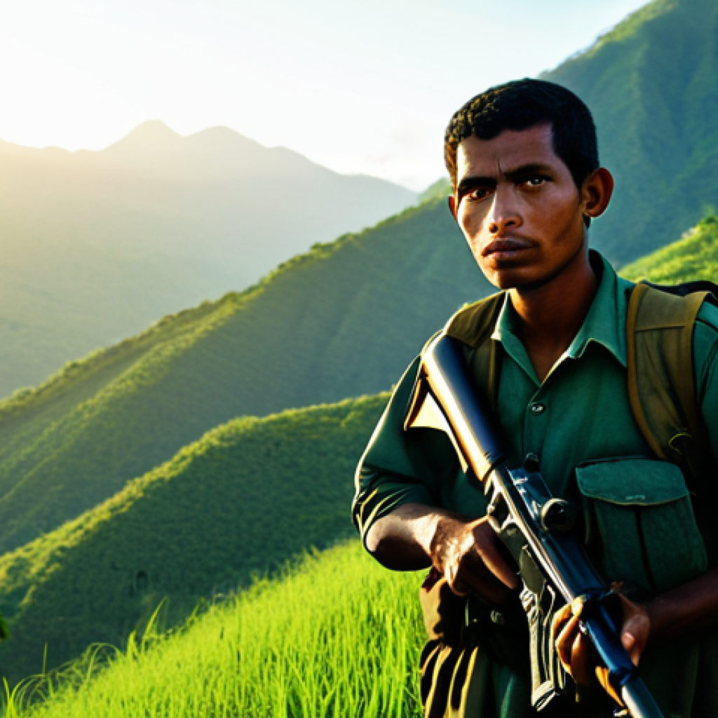 The Struggle for Independence**
"A determined Timorese guerilla fighter, fully clothed in modest clothing, stands in a lush, green mountain landscape, holding a rifle. The sun rises behind him, casting long shadows. Focus on the grit and determination in his eyes. Safe for work, appropriate content, perfect anatomy, natural proportions, professional, high quality."
**