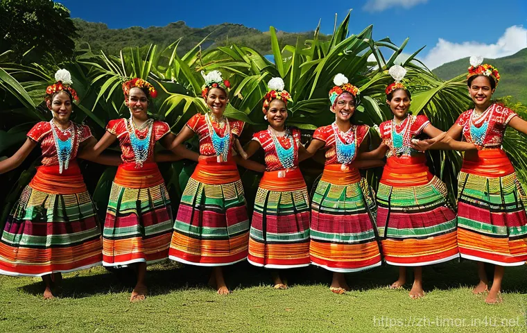 동티모르 전통 춤 - **A dynamic scene depicting a traditional East Timorese Likurai dance performance during a vibrant h...