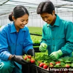 동티모르와 한국의 교류 - A vibrant, realistic photograph capturing a group of young East Timorese agricultural workers in a m...